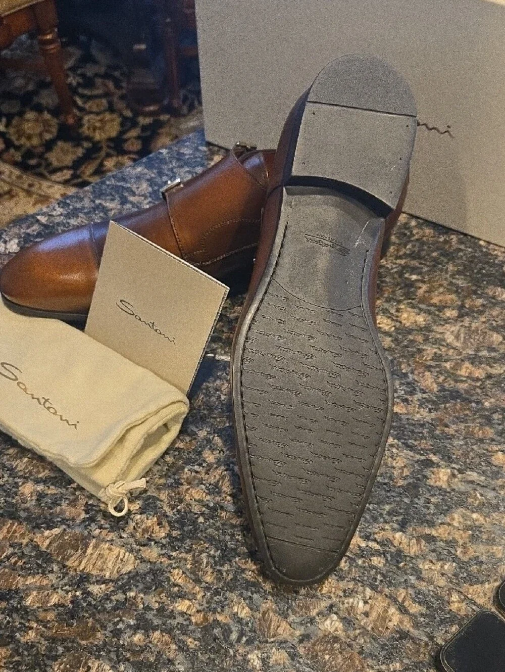 Santoni UPTON-2 Brown Leather Double Monk Strap Oxfords. Never Worn. 13D